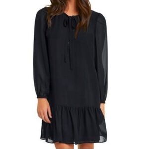 DRAPER JAMES Flounce Shift Dress Tie-Neck Lined Above Knee Black Medium